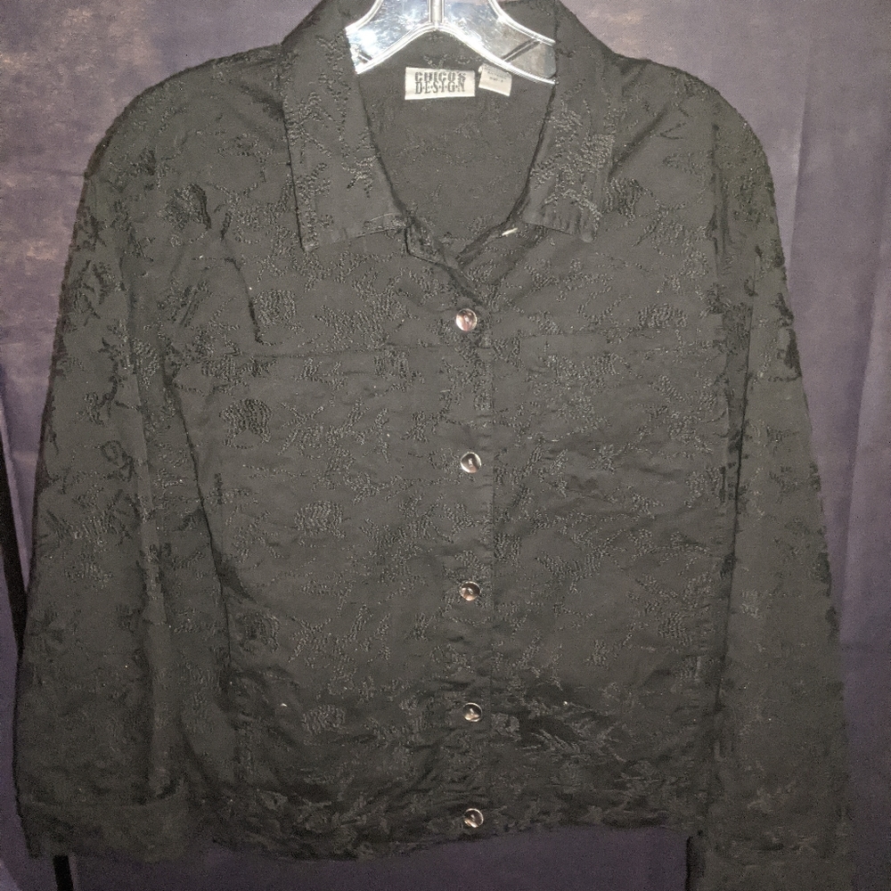 Chico's Design Black Lace Embroidered Button Up